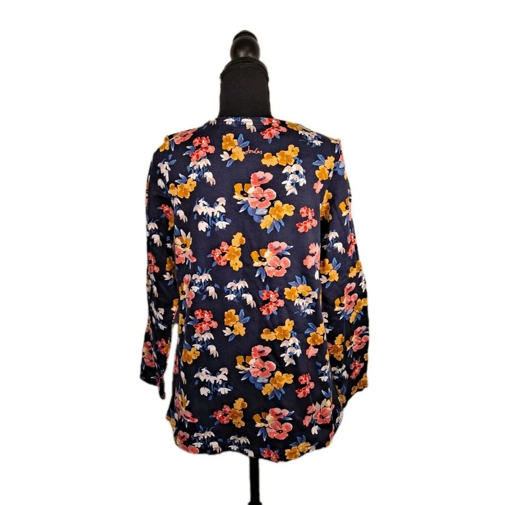 Joules Women's Harbour Print Knit Top Size 6 Long Sleeve Navy Floral 100% Cotton